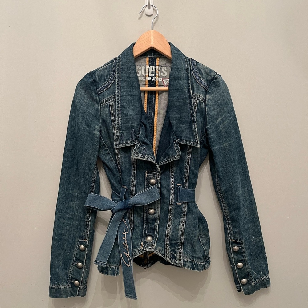 Guess Denim Jacket Women's Vintage Dark Blue and Navy
